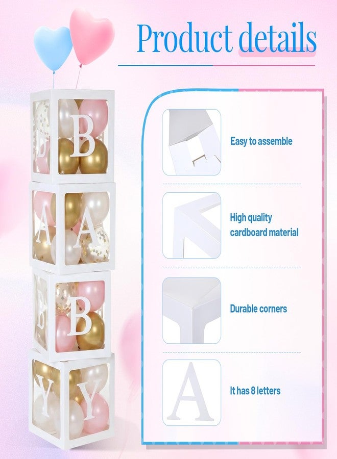 Seenelling 4 Pcs Balloon Boxes with Letters, Transparent Clear Balloon Boxes Gender Reveal Blocks Backdrop Decorations for Gender Reveal Party Favors Decor (White) - Image 3